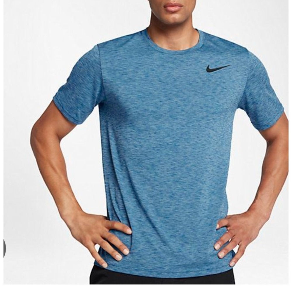 Nike Dri-FIT Mens Training T-Shirt Blue Heathered Space Dye Short Sleeve Medium